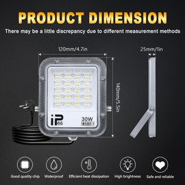 RIGIDON 2 x 30 W LED Outdoor Spotlight with Plug, 3000 LM Outdoor Spotlight, 6000 K Cool White IP66 Waterproof LED Floodlight for Garden, Courtyards, Garage, Patios, Yard (1 m Power Cord)