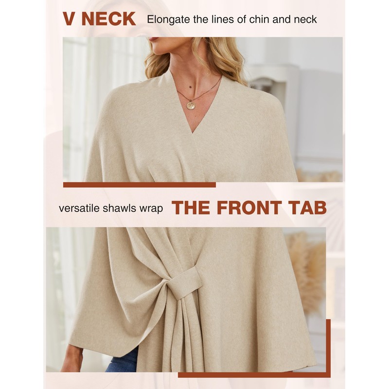 PULI Women's Elegant Shawl Wraps Soft Open Front Poncho Sweater