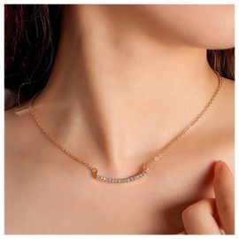 Cimenexe Bohemian Crystal Bar Pendant Necklace Gold CZ Curved Bar Necklace Balance Tube Bar Chain Necklace Rhinestone Curved Bow Bar Collar Necklace Jewellery for Women and Girls Gifts