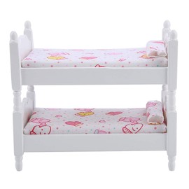 Boxwizard Little Button Doll's Bunk Bed 1:12 Dollhouse Mini Furniture Kids Bedroom Model Bunk Bed Toy (Pink Gloves)