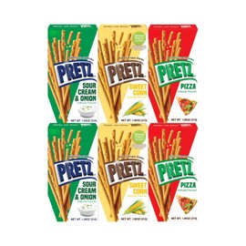 Variety Pack Pretzel Sticks, Sour Cream & Onion, Sweet Corn, Pizza, 2 Each Flavor, 1.09 oz Individual Packs, 6-Count Box - Perfect for Snacking, Parties, and Gifting