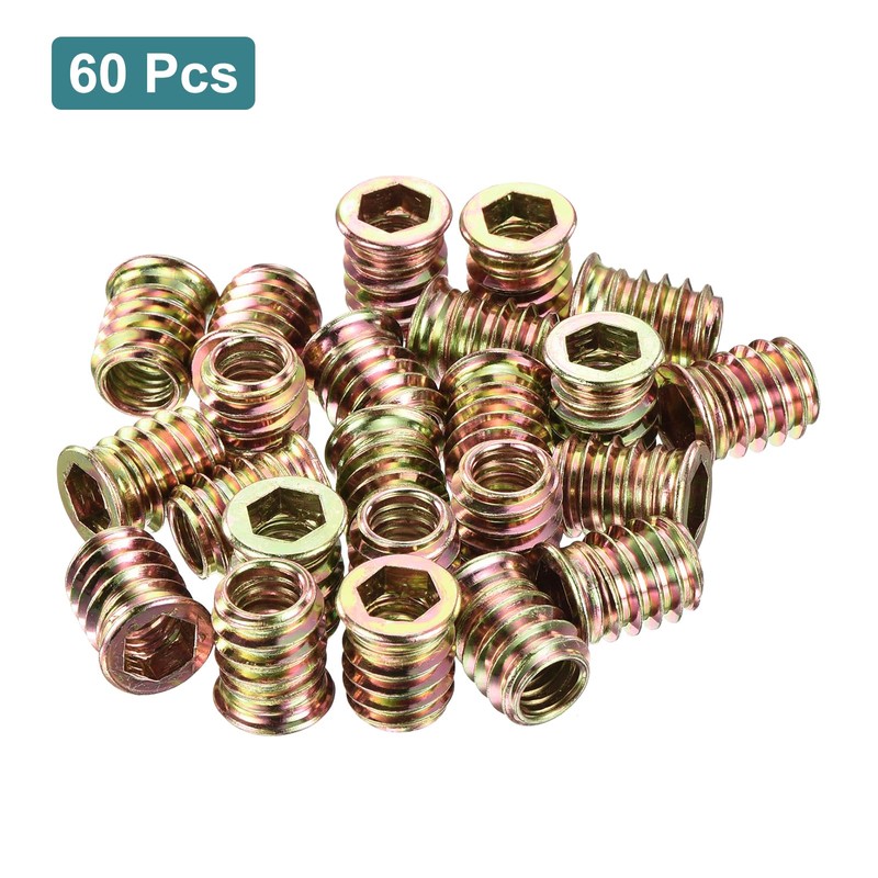 sourcing map 60Pcs Threaded Inserts, 5/16"-18x43/64" Zinc Alloy Hex Socket