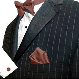 GASSANI 3 Set Men's Bow Tie, 20 Satin Colours, Bow Fix Tied Adjustable - Brown -