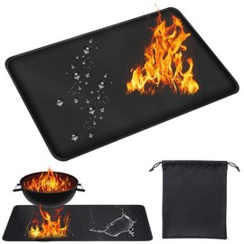 HTTYHT Fireproof Mat 60 x 40 cm Double-Sided Fibreglass Heat Protection Mat Heat Resistant Up to 550 °C Strong Fire Protection Mat with Storage Bag Fireproof Mat for Camping Fireplace Lawn