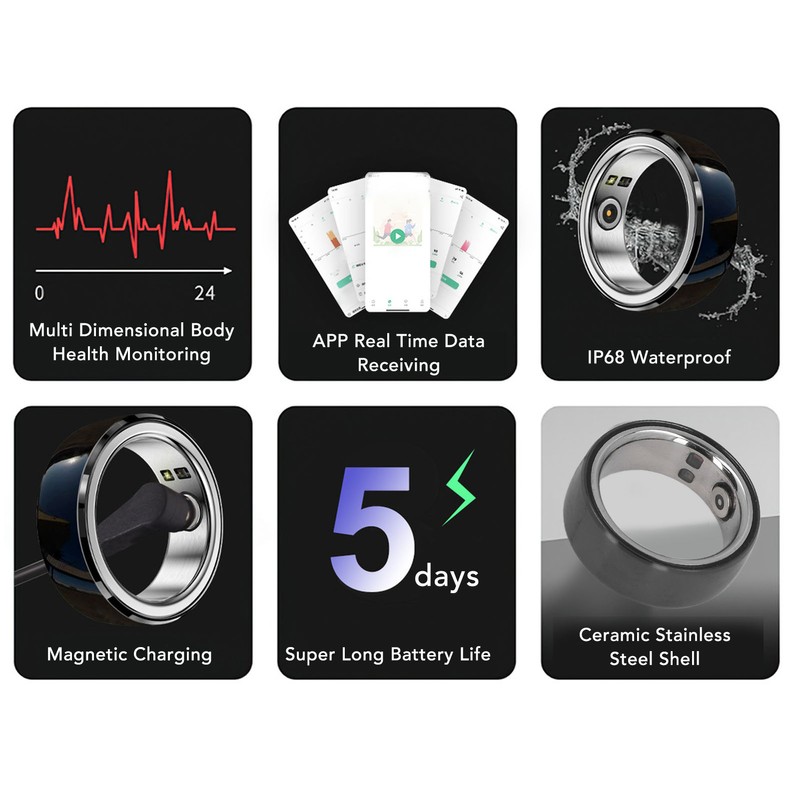 Smart Ring Health Tracker Step Counting Ceramic Surface Sleep Tracking