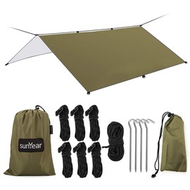 Hammock Rain Fly Tent Tarp Provides Effective Protection Against Rain, Snow. 32ft Long Ridgeline. Big 9.8x9.5ft Durable, Waterproof 210D Oxford. 6 Reflective Guy Lines, 2 Stuff Sacks. Easy Assembly