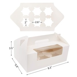 Cupcake Boxes with Holders, Eusoar 50pcs 9.3" x 5.9" x 3.5" Cupcake Carrier with Handle Insert Display Window, Party Favor Bakery To Go Cupcake Muffin Carry Boxes Container Fits 6 Cupcakes or Muffins