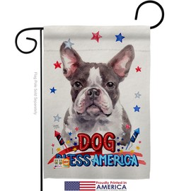 Breeze Decor Patriotic Gray Boston Terrier Garden Flag Set with Stand Animals Dog Puppy Spoiled Paw Canine Fur Pet Nature Farm Animal Creature Small Gift Yard House Banner Made in USA 13 X 18.5