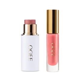 Ogee Dew-Kissed Morning - Carnelian Face Stick & Poppy Lip Gloss Duo - Limited Edition Holiday Makeup Gift Set - Certified Organic & Skincare-Infused