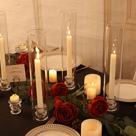 Volens Hurricane Glass Candle Holders - Set of 6 Candlestick Holders for Taper Candles with Windproof Cylinder Covers 14" Tall Clear Glass Chimney Cover for Wedding Table Centerpiece Home Decor