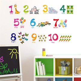WOHAHA Wall Sticker Animal Figure, Kids Learning One~ten Frog, Elephant, Bee, Butterfly, Bird, Zebra, Colorful Wallpaper, School, Toy Room, Kindergarten, Nursery, Diy Wall, Room, Bedroom, Cute, Wall