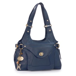 Catwalk Collection Handbags - Women's Leather Shoulder Bag - Medium Top Handle Bag - ROXANNA - Blue