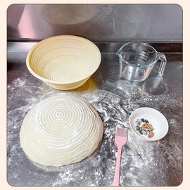 LeafyLane Banneton bread proofing basket, Banneton Basket Set of 2, 10" Oval & 9.7" Round Banneton Bread Proofing Basket,sourdough bread baking supplies, Sourdough Starter Kit Tools