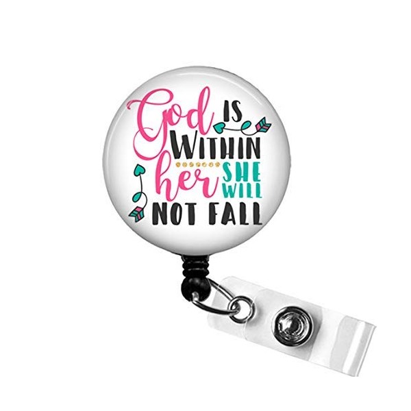 BIBLE VERSE Badge Reel, God Is Within Her She Will