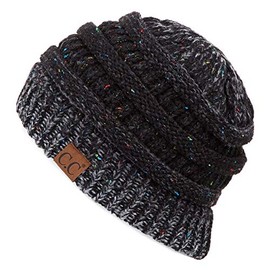 C.C Unisex Ribbed Confetti Knit Ombre Beanie Hat for Women Men (YJ-817) (Black Ombre)