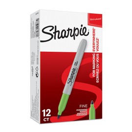 Sharpie Permanent Markers, Fine Point, Lime, Box of 12