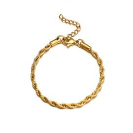 WersaYuu Stainless Steel Rope Link Bracelet for Men Women, 18K Gold Plated Twist Chain Bracelet Birthday Christmas Jewelry Gift for Father Mother Her(Gold 6.5+2 Inches)