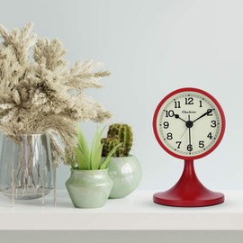 Lafocuse Metall Wecker Rot Retro Klassisch, Wecker Lautlos Ohne Ticken mit Nachtlicht und Schlummerfunktion, Kleine Tischuhr Analog Batteriebetrieben für Nachttisch Schlafzimmer Büro 12.5cm