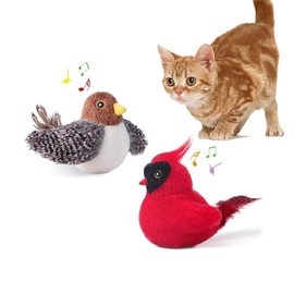 Potaroma Chirping Birds (No Flapping) 2 Pcs Cat Toys with Catnip SilverVine, Interactive Kicker and Lifelike Tweeting Birdie for Indoor Kitty Kitten Exercise