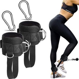 Pack of 2 Foot Loops, Cable Pulls with D-Rings, Foot Cuffs and Carabiners, Kickbacks Foot Loop, Kickbacks Foot Strap for Fitness Training, for Glutes and Leg Training