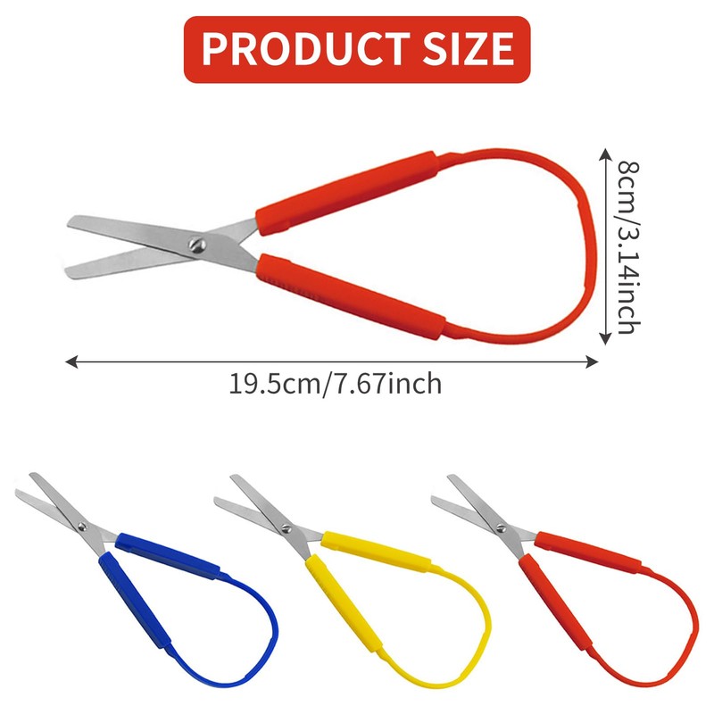 3PCS Loop Scissors Kids Scissors, Adaptive Toddler Scissors Handle Self-Opening