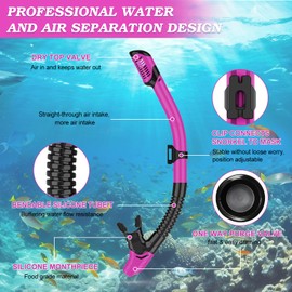Snorkeling Gear for Adults, Dry Top Snorkel Mask Set 2 Pack Scuba Diving Mask Snorkel Gear Anti Fog Snorkeling Packages Tempered Glass Panoramic View Nose Cover (Black&Pink)