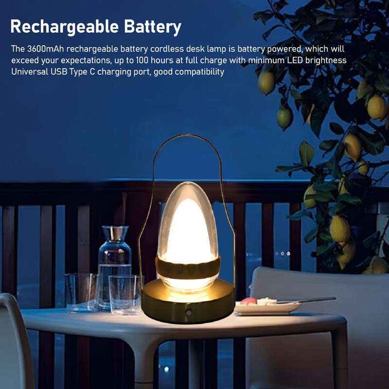 LED Cordless Lantern Table Lamp 3 Modes Touch Control Stepless