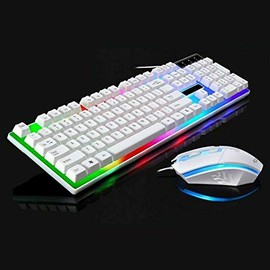 Rainbow Gaming Keyboard and Mouse Set Multi-Color Changing Backlight Mouse Mice White