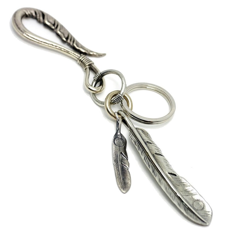 [Silver One] 2 Feather Native Series Keychain Men's Ma [Antique
