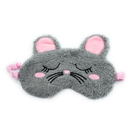 Cute Animal Eye Masks, Soft Plush Fluffy Sleeping Eye Cover, Blindfold, Assorted Designs (Grey Mouse)