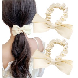 [Herbeluemily] リボン シュシュ ヘアゴム 髪飾り リボンゴム 髪ゴム リボンシュシュ ヘアアクセサリー オフホワイト 2本セット