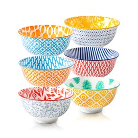 Cerkik Ceramic Dessert Bowls Set - Small 12 Oz Cereal Bowls - 4.75 Inch Ice Cream Bowls for Fruit, Snack, Side Dishes, Dipping Sauce - Microwave Dishwasher Safe - Set of 6 - Assorted Colors