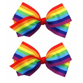 2Pcs 4Inch Rainbow Hair Clips, Hair Bow for Women Girls, Ribbon Hair Clip, Rainbows Hairs Accessories, Bow-shaped hairpin