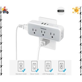 TESSAN Multi Plug Outlet Extender with 5 Outlets and 3 USB Ports for Home or Office