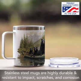 Highland Home Black Bear Canoe Stainless Steel Mug with Lid 12 oz. Manufactured in the USA