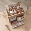Bamboo 3-Drawer Makeup Organizer, Mortise & Tenon Vanity Box Desk