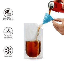 Concealable And Reusable Cruise Sneak Liquor Flask Drink Pouches Travel Drinking Alcohol Plastic Flasks bags with Funnel (8OZ-3PCS+16OZ-3PCS)