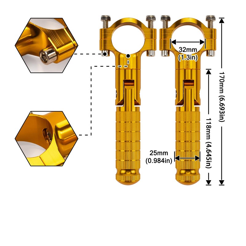 XINGWU Foldable Motorcycle Highway Foot Pegs Universal for 1-1/4" 32mm