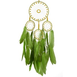 Mustard Green Dream Catchers - Goose Feather with Luxury Pearl, Natural Leather, Handmade Large Dreamcatcher for Home Dorm Decor - HOLSM-III