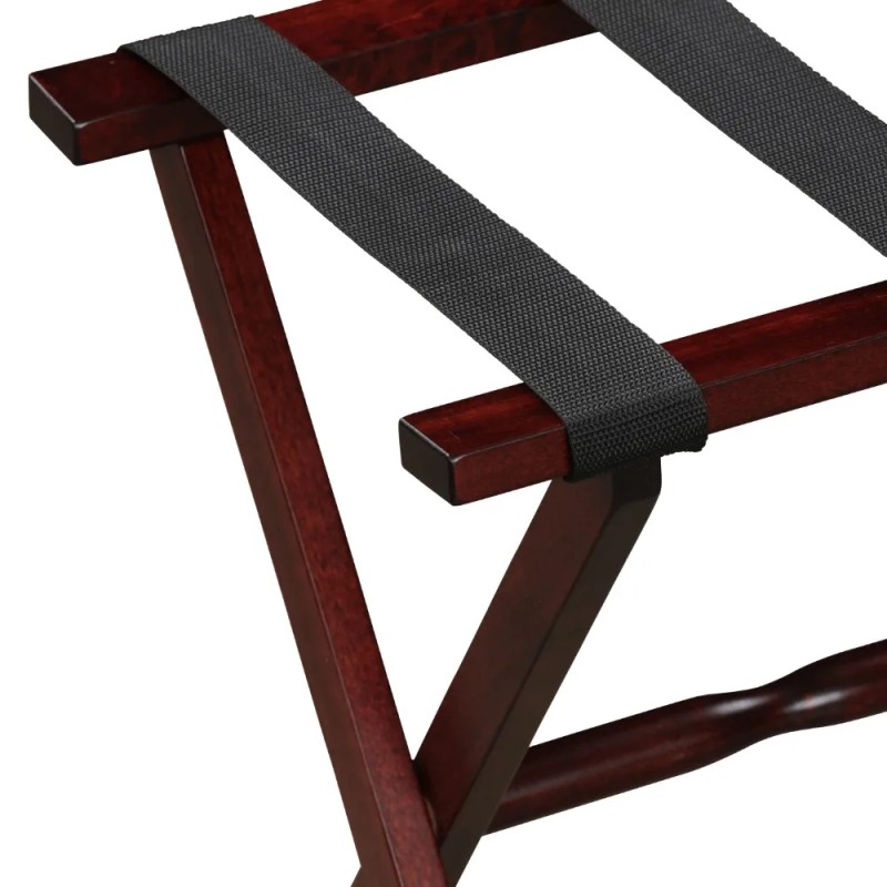 Homeroots Hotel Cherry Mahogany Folding Luggage Rack With Black Straps
