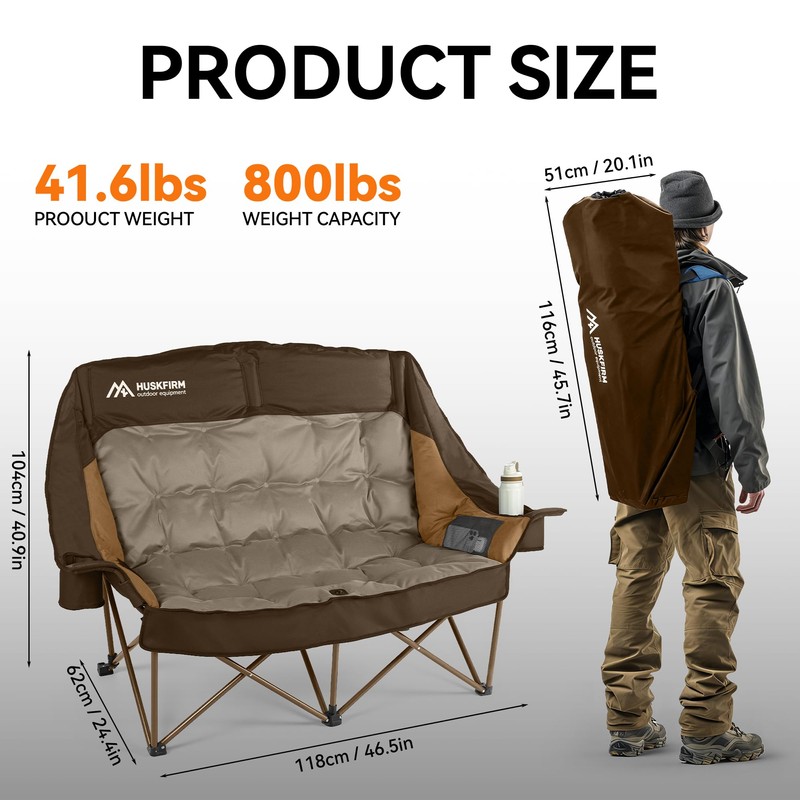 High Back Double Camping Chair 2 Person Camping Chair Brown