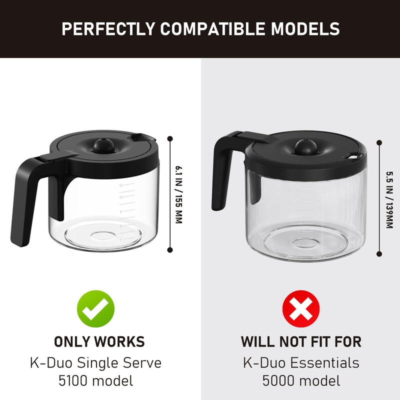 12-Cup Glass Coffee Pot Replacement Compatible with Keurig K-Duo 5100