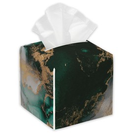 Gradient Green Marble Tissue Box Holder,Cube Tissue Box Cover Holder,Leather Facial Paper Organizer Dispenser Home for Bedroom Night Stands,Kitchen,Office and Car,5.2"×5.2"×5.2"