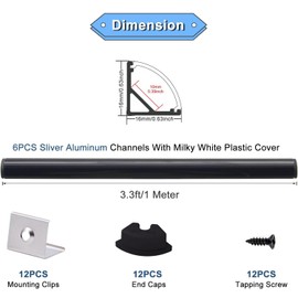 VST 6pack 3.3 ft LED Channel, V Shape Led Diffuser Channel, LED Aluminum Channel System with Black Cover, End Caps and Mounting Clips, Aluminum Profile for LED Strip Light Home Decoration