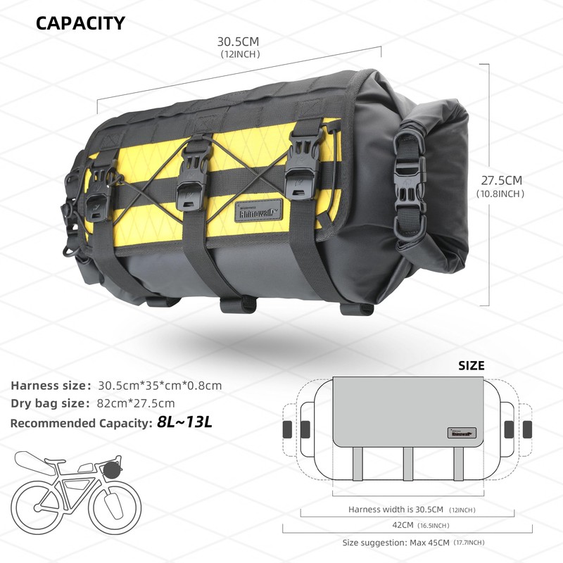 Rhinowalk Bike Handlebar Bag Waterproof Dry Bag Bicycle Front Roll