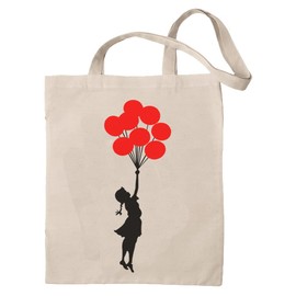 rainUP Banksy Bag Girl Flying with Balloons - Tote Bag Reusable Shoulder Bag - 100% Organic Cotton. Ideal for Shopping, Beach, Daily Use - Unique Designs