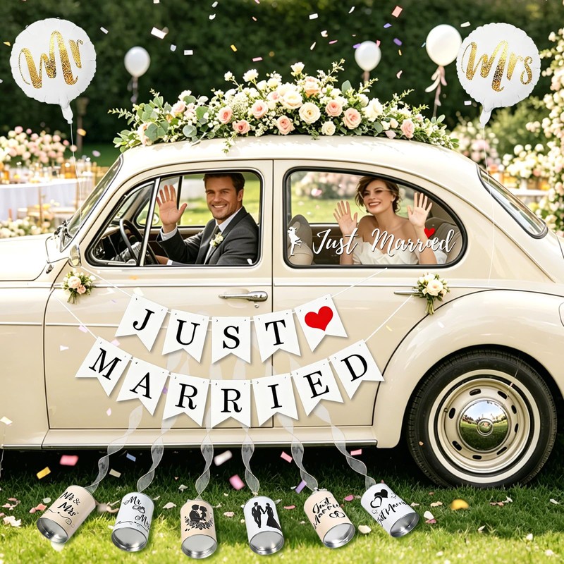 Decorazioni per auto da matrimonio, set decorativo da matrimonio “Just