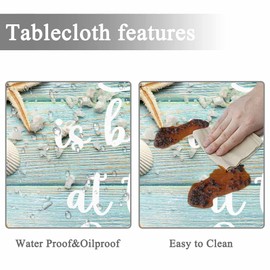 Yibeas Tablecloth Round Life is Better at The Beach Table Cloth Summer Sand Sea Shells Starfishes Table Cover for Dining Room Kitchen Decoration 60inch