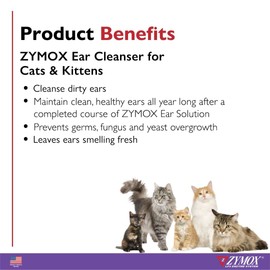ZYMOX Enzymatic Ear Cleanser for Cats & Kittens, 4 oz. - Cleans and Refreshes Ear Canal for Relief from Wax and Dirt Buildup