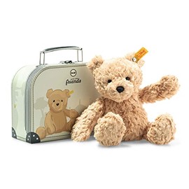 Steiff Cuddly Toy Jimmy Teddy Bear in Suitcase, Cute Stuffed Toy with Plastic Eyes, Children, Boys and Girls, Soft Cuddly Friends, Plush Toy 25 cm, Light Brown, 113918